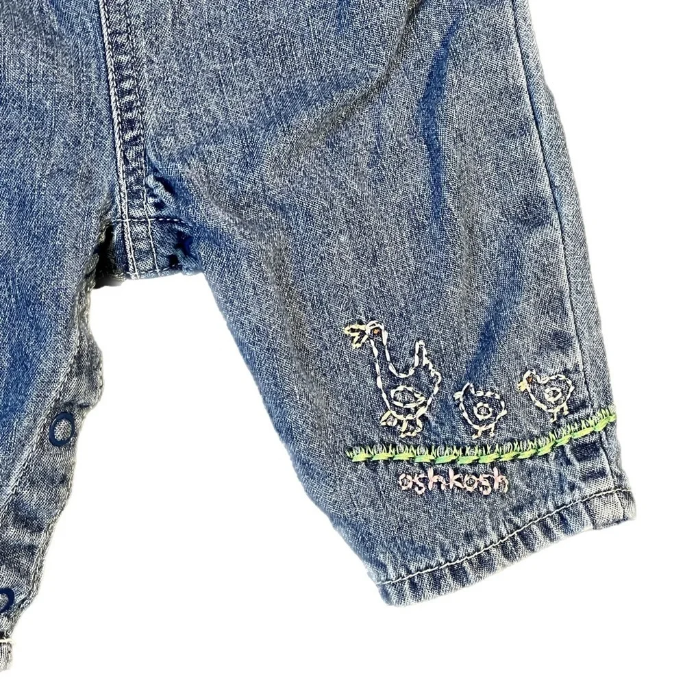 Vintage Y2K OshKosh Baby Denim Duck Farmhouse Overalls Size 3/6 Months